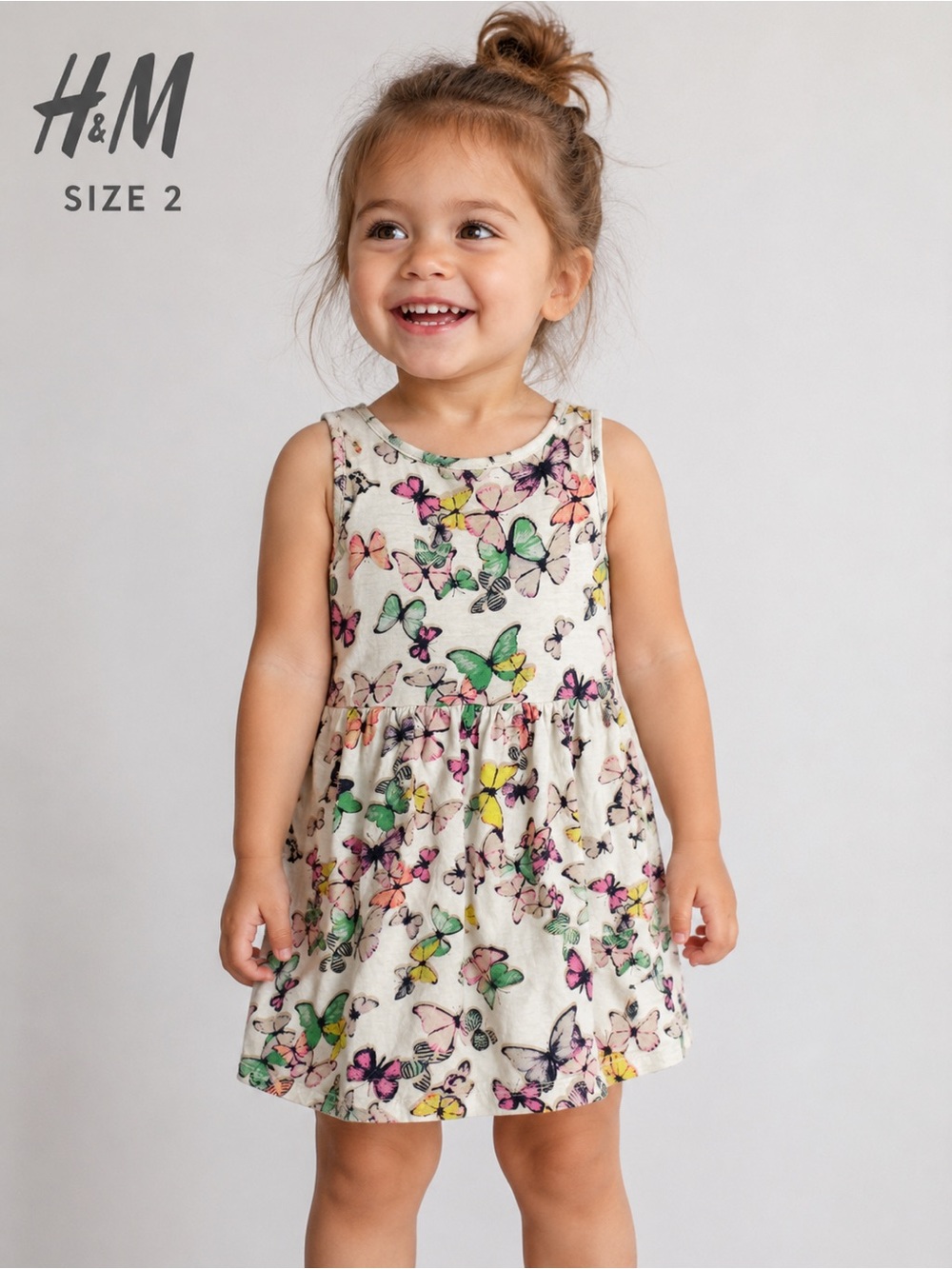 H&M Girls Butterfly Print Sleeveless Dress Size 2 Cute Spring Summer Dress